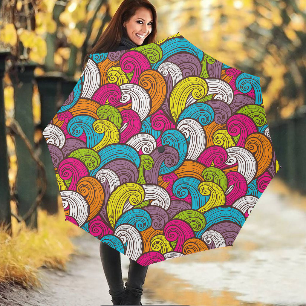Colorful Surfing Wave Pattern Print Foldable Umbrella