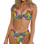 Colorful Surfing Wave Pattern Print Front Bow Tie Bikini