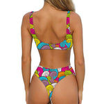 Colorful Surfing Wave Pattern Print Front Bow Tie Bikini