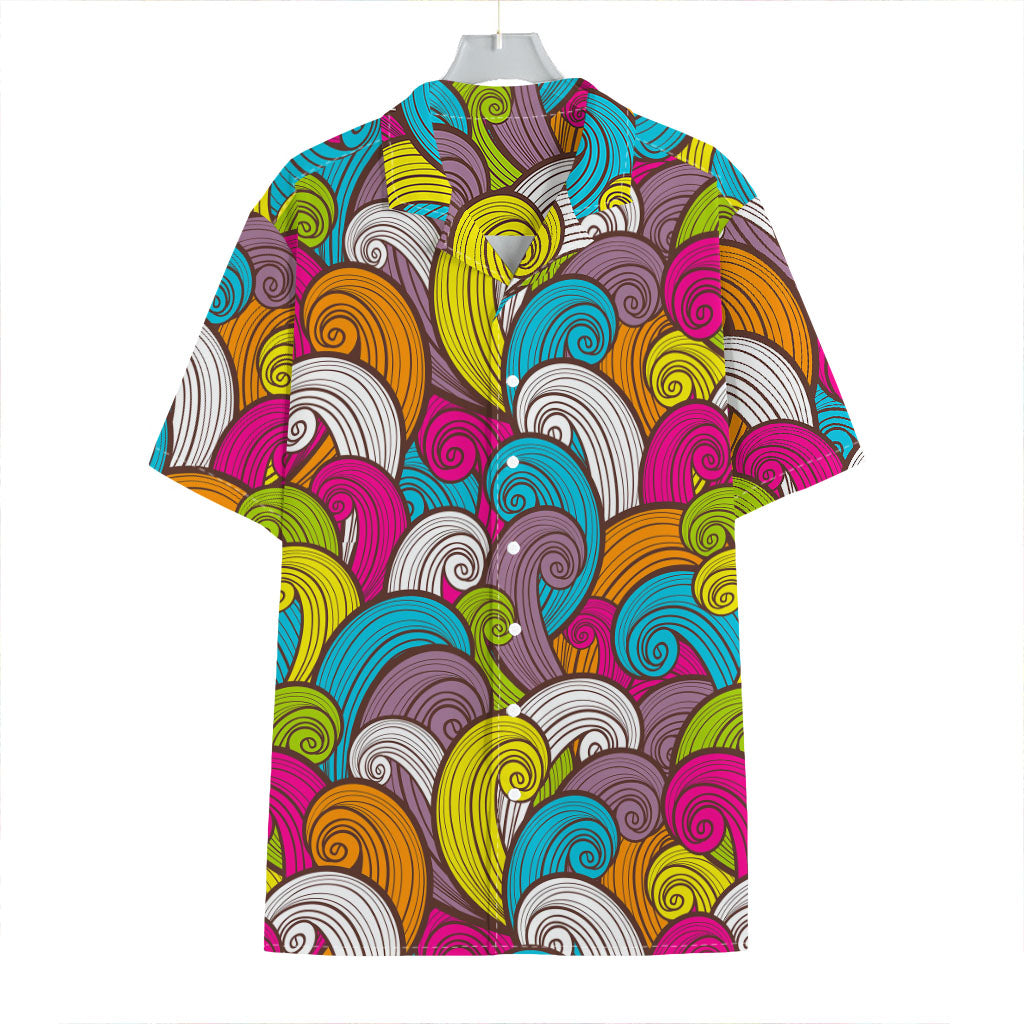 Colorful Surfing Wave Pattern Print Hawaiian Shirt