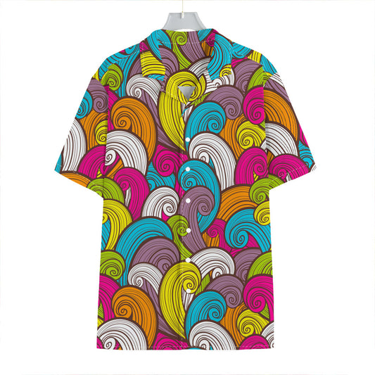 Colorful Surfing Wave Pattern Print Hawaiian Shirt