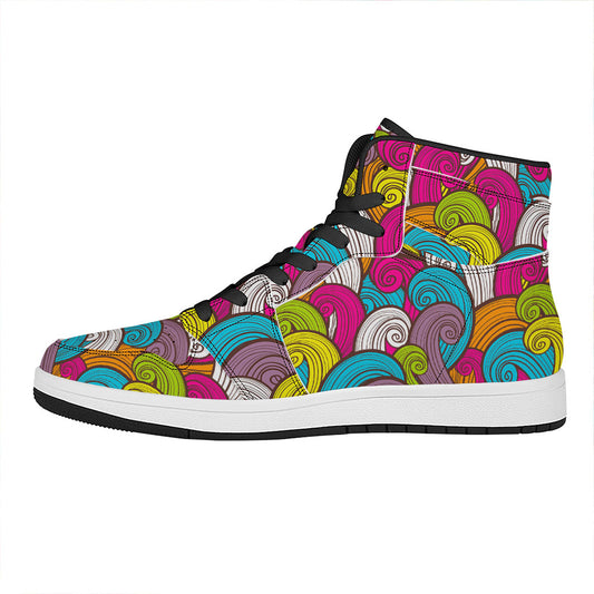 Colorful Surfing Wave Pattern Print High Top Leather Sneakers