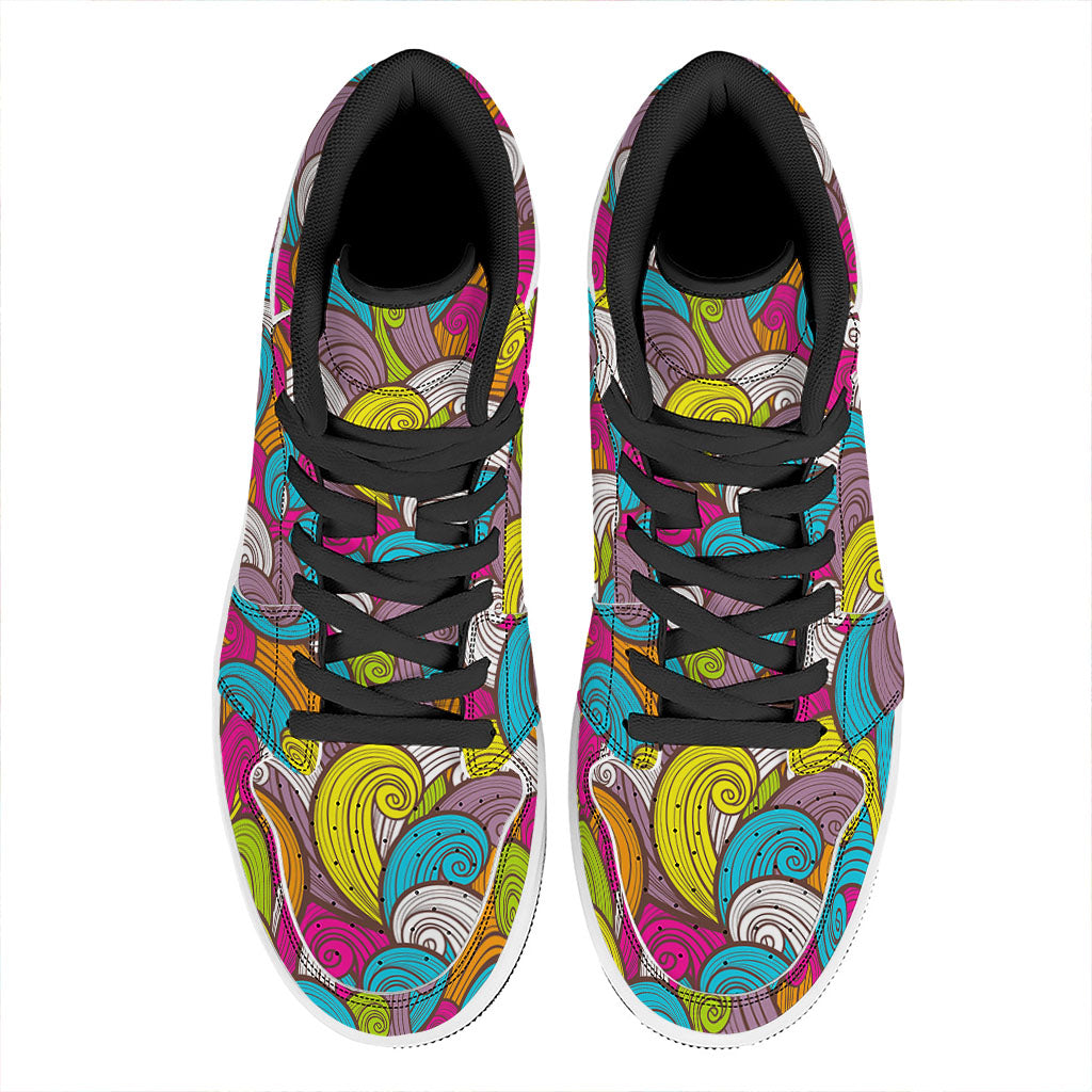 Colorful Surfing Wave Pattern Print High Top Leather Sneakers