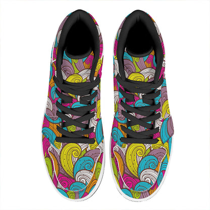 Colorful Surfing Wave Pattern Print High Top Leather Sneakers