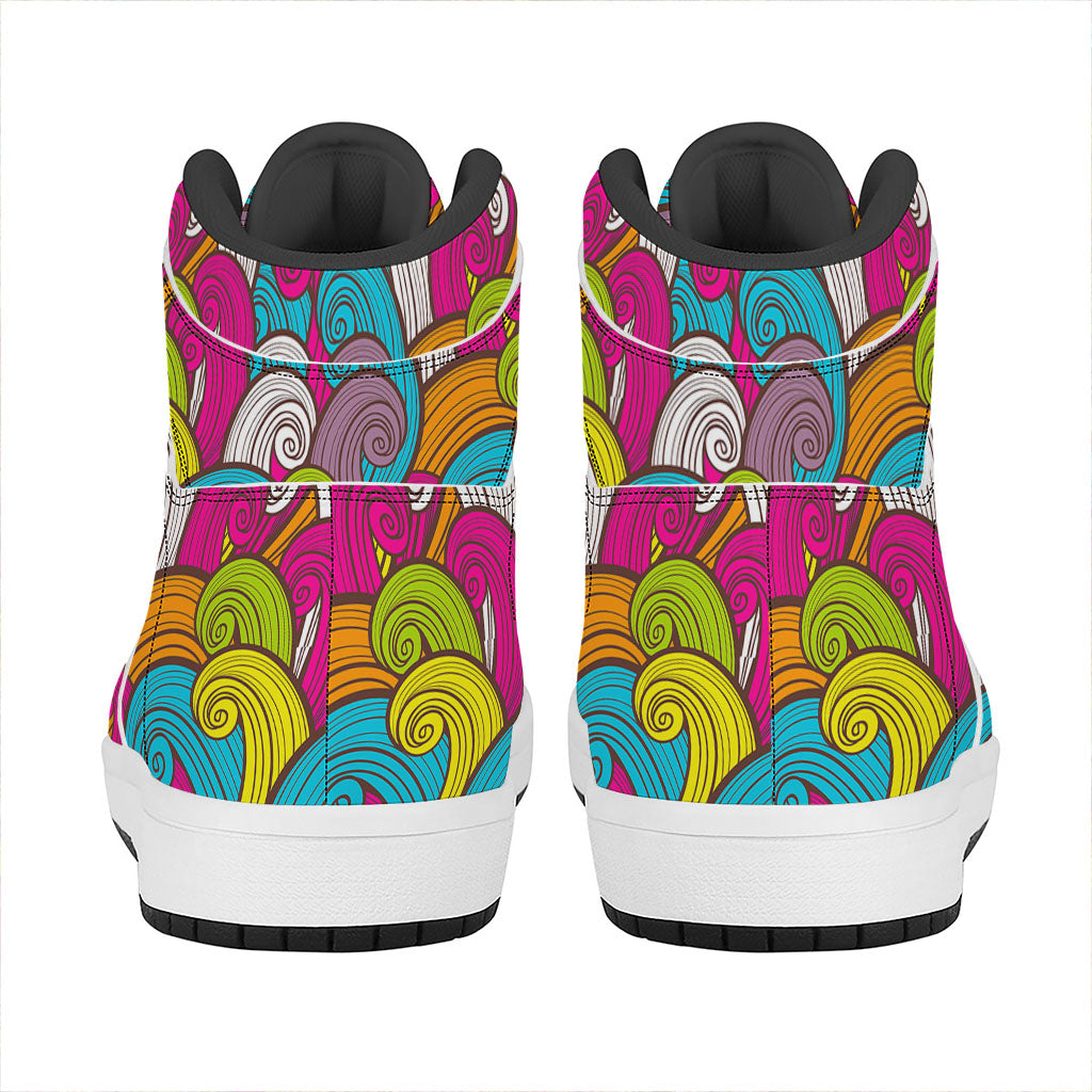 Colorful Surfing Wave Pattern Print High Top Leather Sneakers