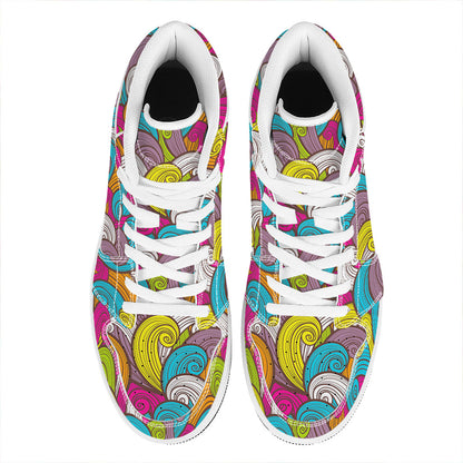 Colorful Surfing Wave Pattern Print High Top Leather Sneakers
