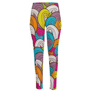 Colorful Surfing Wave Pattern Print High-Waisted Pocket Leggings