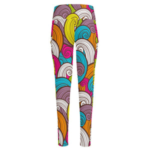 Colorful Surfing Wave Pattern Print High-Waisted Pocket Leggings