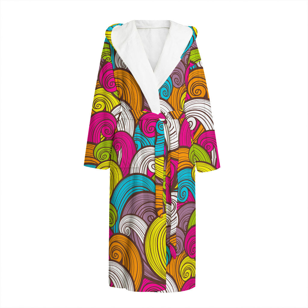 Colorful Surfing Wave Pattern Print Hooded Bathrobe