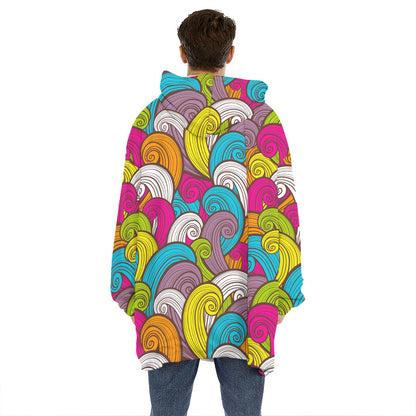Colorful Surfing Wave Pattern Print Hoodie Blanket