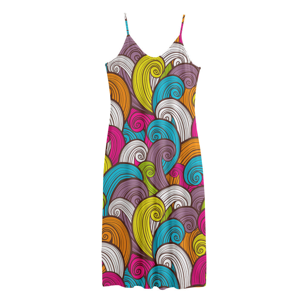 Colorful Surfing Wave Pattern Print Jersey Midi Cami Dress