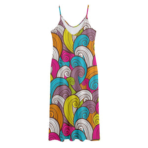 Colorful Surfing Wave Pattern Print Jersey Midi Cami Dress