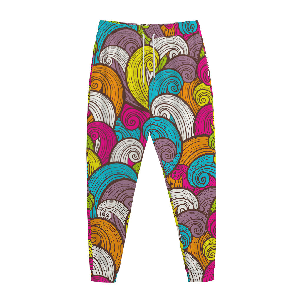 Colorful Surfing Wave Pattern Print Jogger Pants