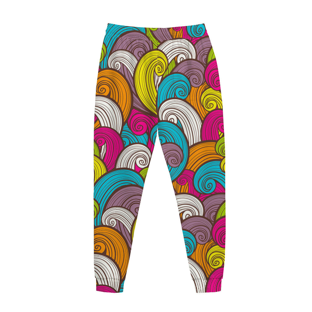 Colorful Surfing Wave Pattern Print Jogger Pants