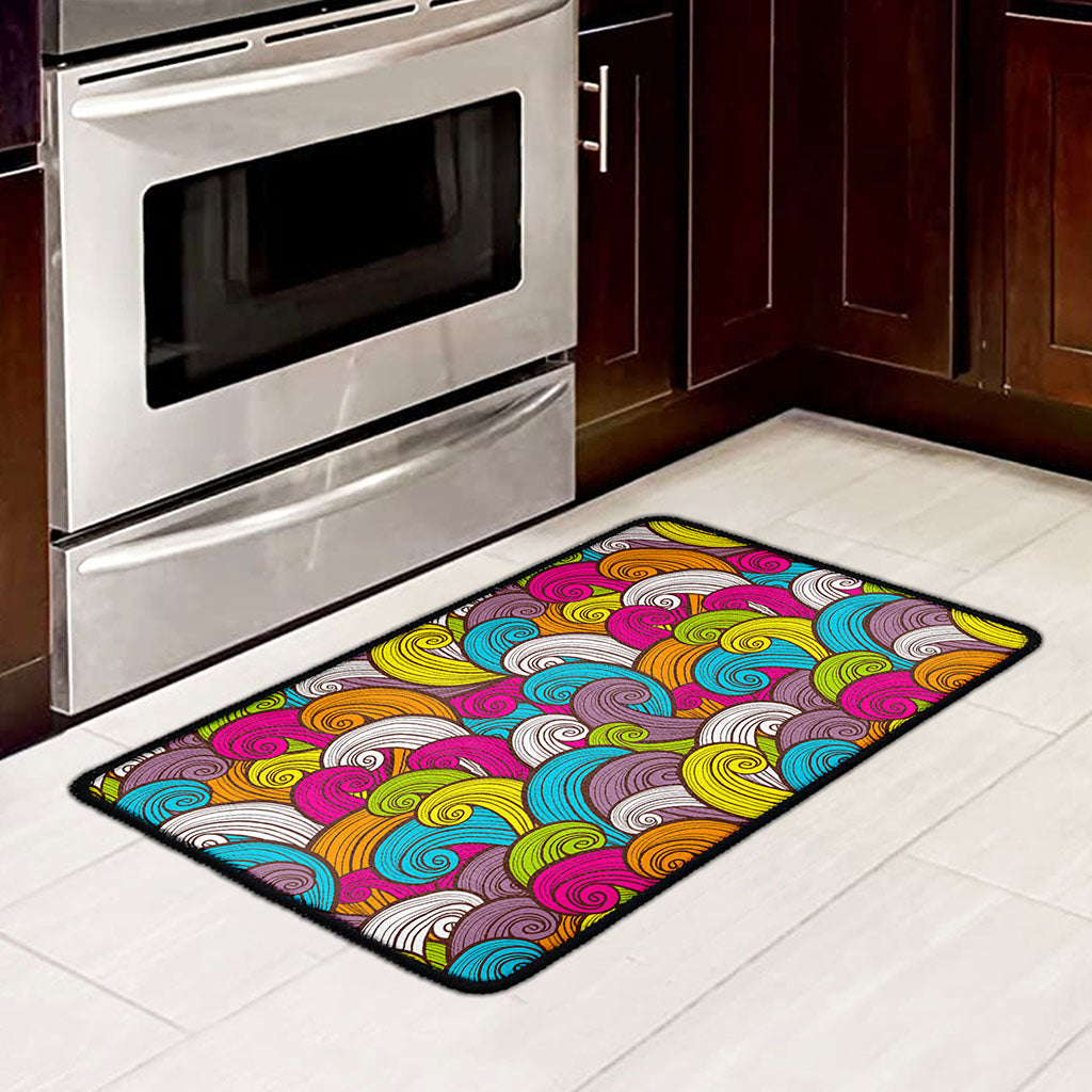 Colorful Surfing Wave Pattern Print Kitchen Mat