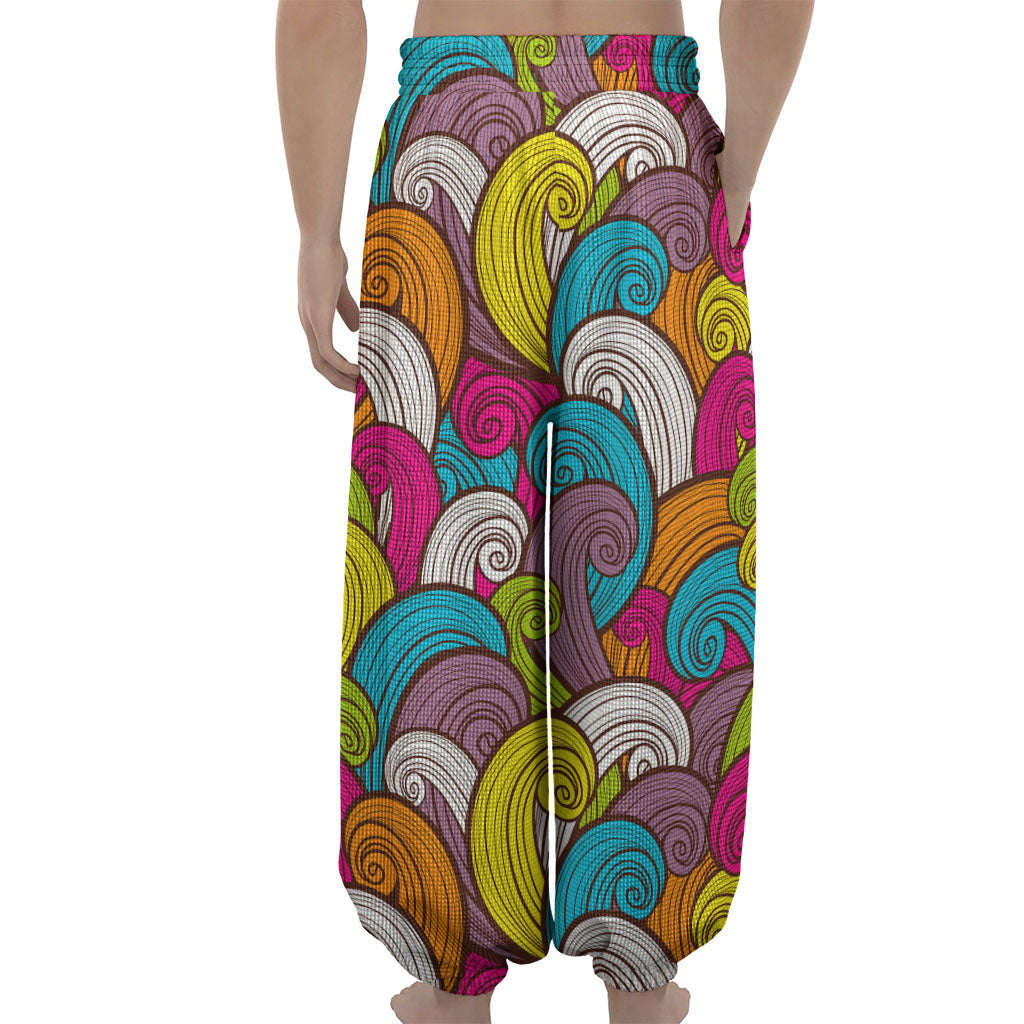 Colorful Surfing Wave Pattern Print Lantern Pants
