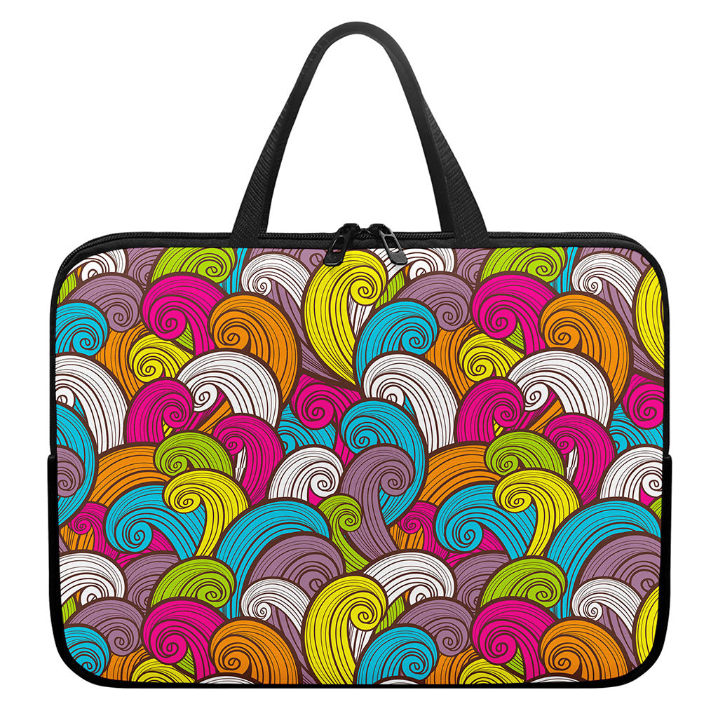 Colorful Surfing Wave Pattern Print Laptop Sleeve With Handle