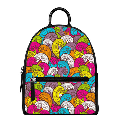 Colorful Surfing Wave Pattern Print Leather Backpack