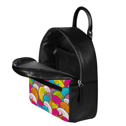 Colorful Surfing Wave Pattern Print Leather Backpack