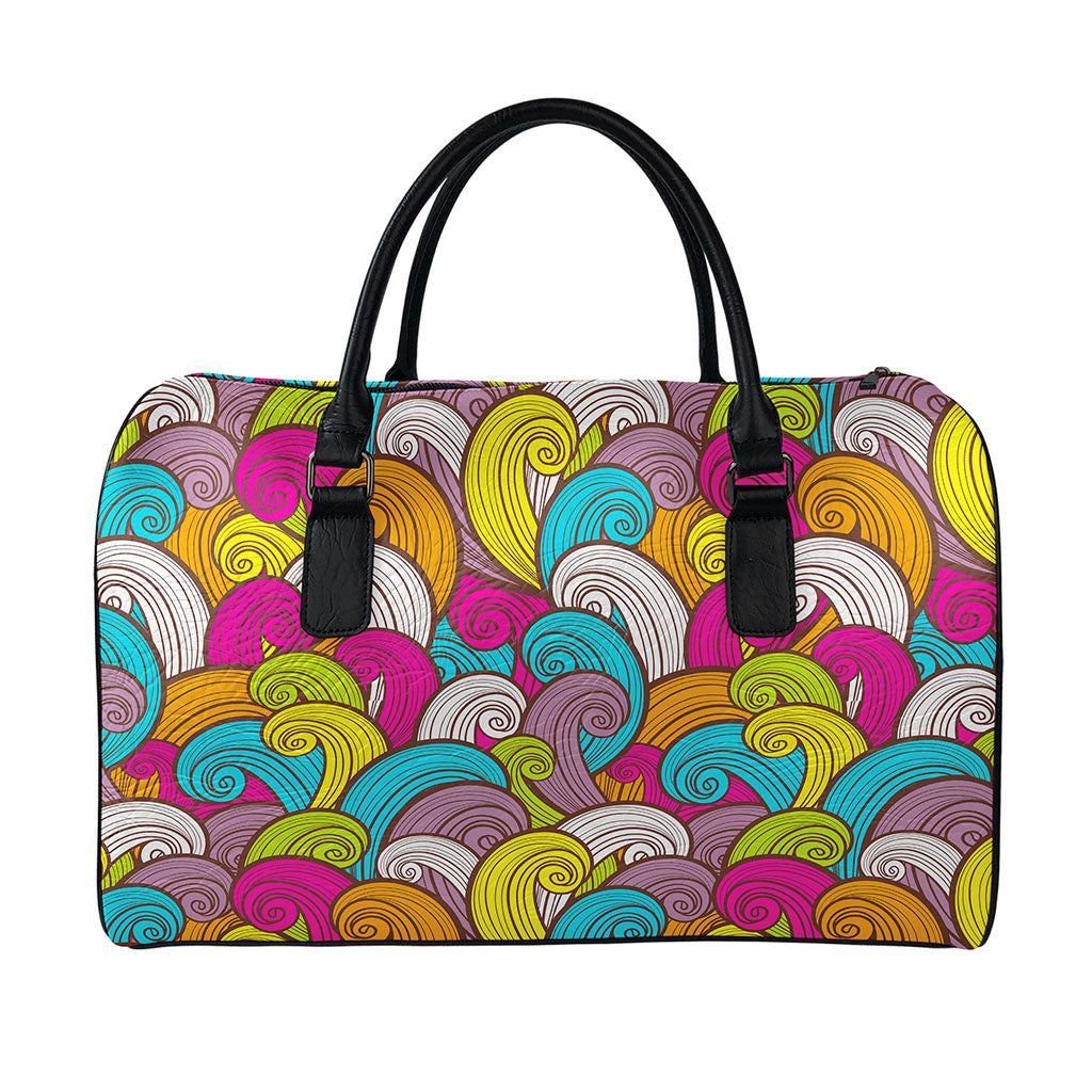 Colorful Surfing Wave Pattern Print Leather Duffle Bag