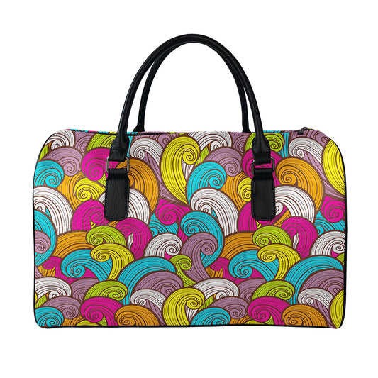 Colorful Surfing Wave Pattern Print Leather Duffle Bag