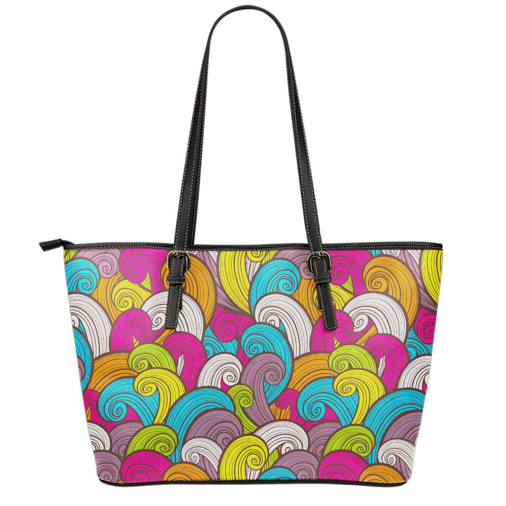 Colorful Surfing Wave Pattern Print Leather Tote Bag