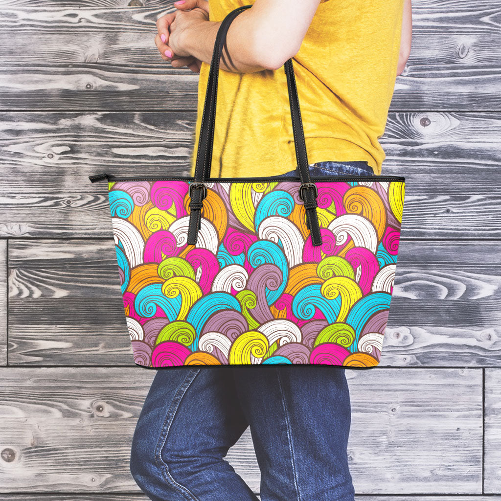 Colorful Surfing Wave Pattern Print Leather Tote Bag
