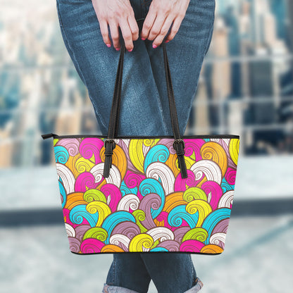 Colorful Surfing Wave Pattern Print Leather Tote Bag