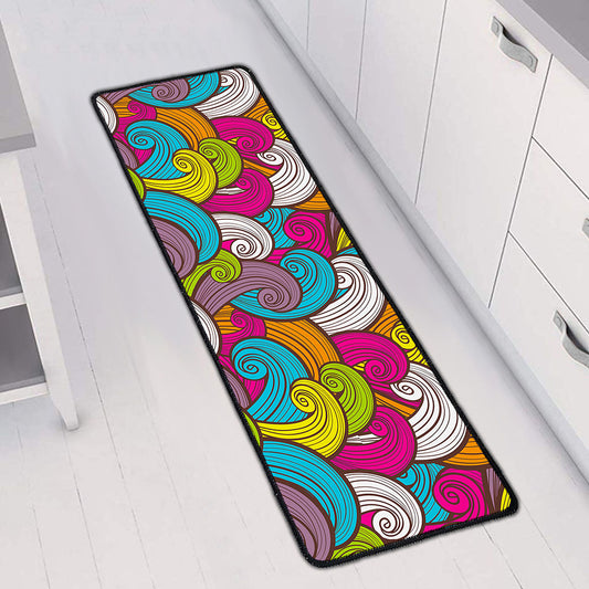 Colorful Surfing Wave Pattern Print Long Kitchen Mat