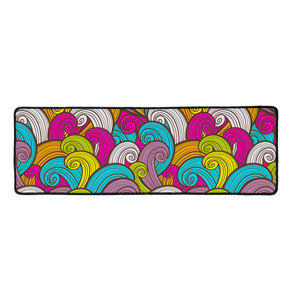 Colorful Surfing Wave Pattern Print Long Kitchen Mat
