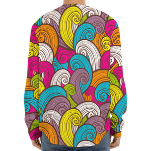 Colorful Surfing Wave Pattern Print Long Sleeve Baseball Jersey