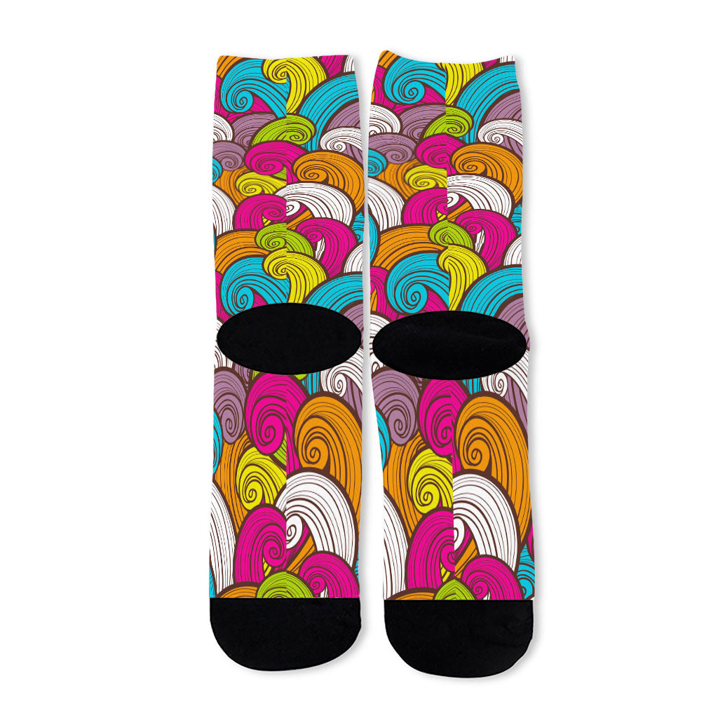 Colorful Surfing Wave Pattern Print Long Socks