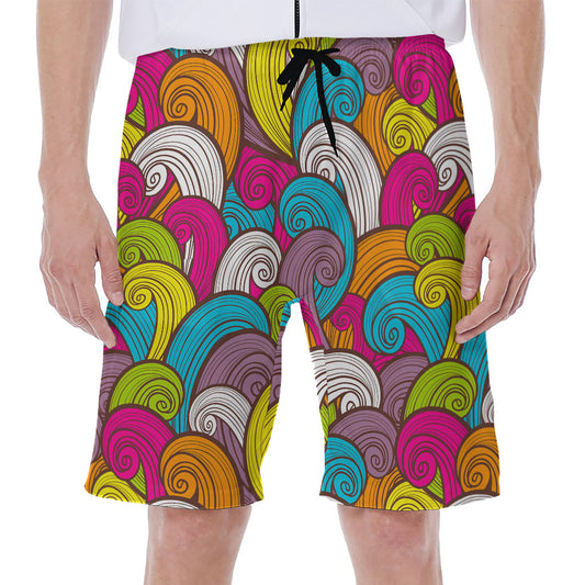 Colorful Surfing Wave Pattern Print Men's Beach Shorts