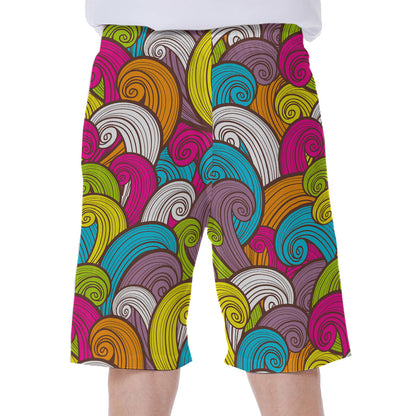 Colorful Surfing Wave Pattern Print Men's Beach Shorts