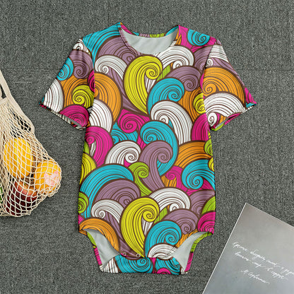 Colorful Surfing Wave Pattern Print Men's Bodysuit