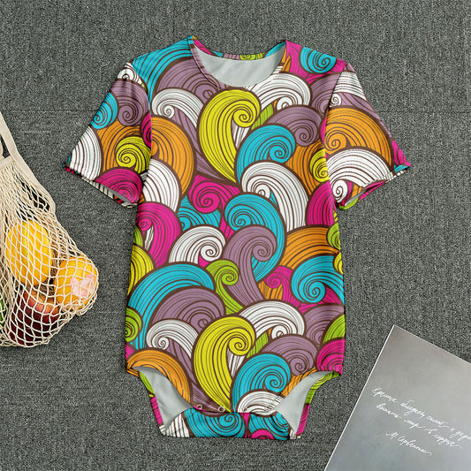 Colorful Surfing Wave Pattern Print Men's Bodysuit