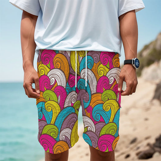 Colorful Surfing Wave Pattern Print Men's Cargo Shorts
