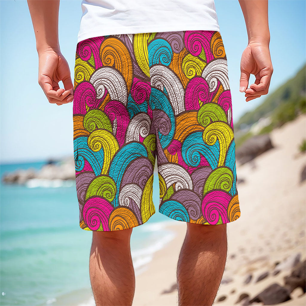 Colorful Surfing Wave Pattern Print Men's Cargo Shorts