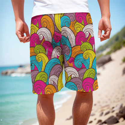 Colorful Surfing Wave Pattern Print Men's Cargo Shorts