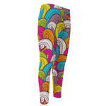 Colorful Surfing Wave Pattern Print Men's Compression Pants