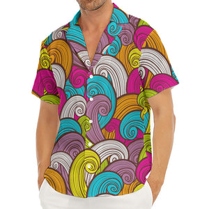 Colorful Surfing Wave Pattern Print Men's Deep V-Neck Shirt