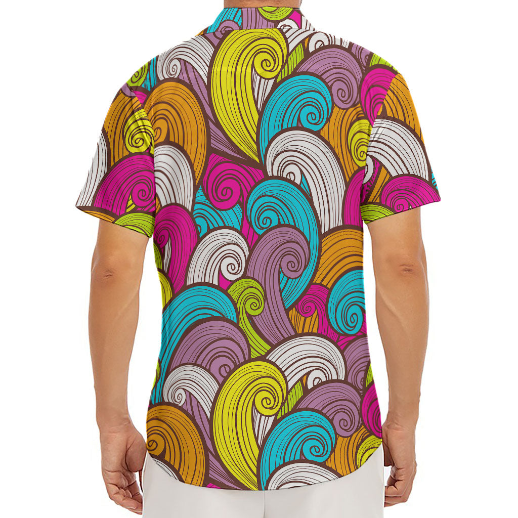 Colorful Surfing Wave Pattern Print Men's Deep V-Neck Shirt