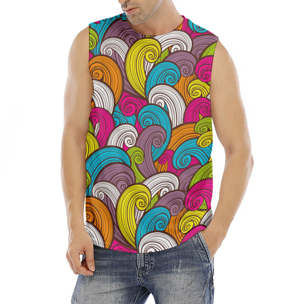 Colorful Surfing Wave Pattern Print Men's Fitness Tank Top