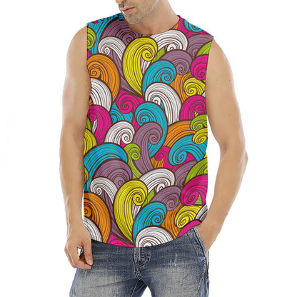 Colorful Surfing Wave Pattern Print Men's Fitness Tank Top