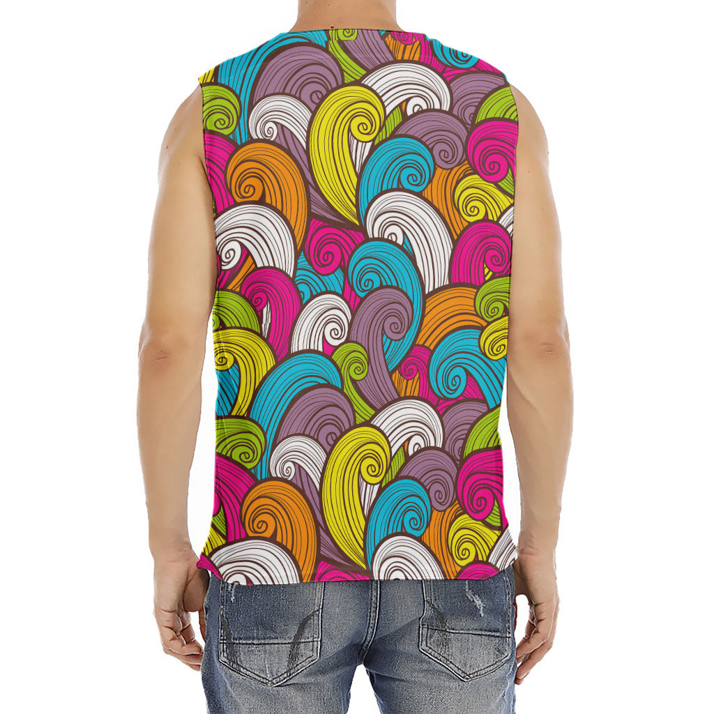 Colorful Surfing Wave Pattern Print Men's Fitness Tank Top