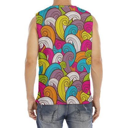 Colorful Surfing Wave Pattern Print Men's Fitness Tank Top