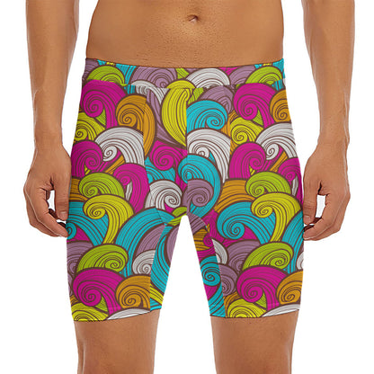Colorful Surfing Wave Pattern Print Men's Long Boxer Briefs