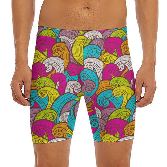 Colorful Surfing Wave Pattern Print Men's Long Boxer Briefs