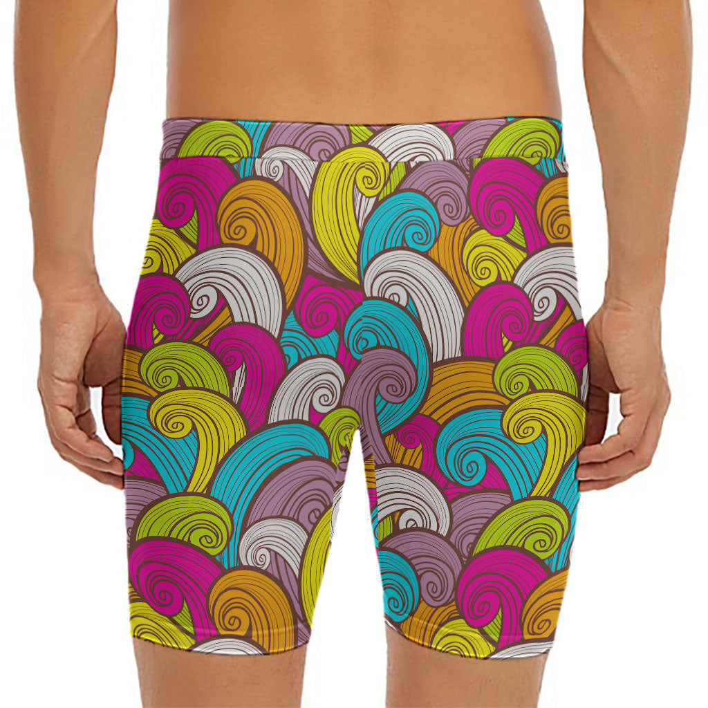 Colorful Surfing Wave Pattern Print Men's Long Boxer Briefs