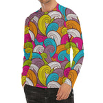 Colorful Surfing Wave Pattern Print Men's Long Sleeve Rash Guard
